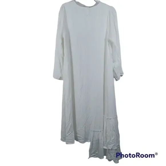 Solika White Asymmetrical Dahlia Dress Lagenlook Minimalist Size L - Picture 4 of 9